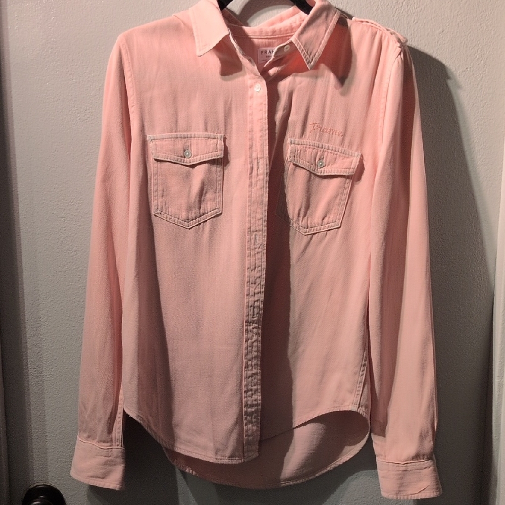 Frame Denim Tencel Blend Button Down Shirt Medium Pink